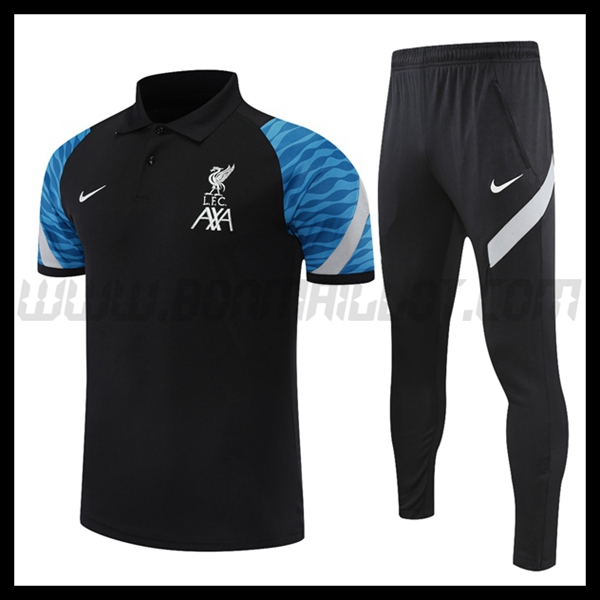 Ensemble Polo FC Liverpool + Pantalon Noir/Bleu 2021 2022
