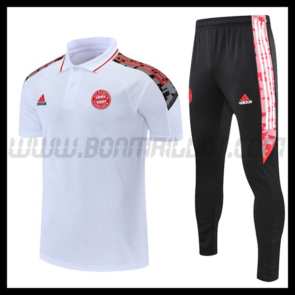 Ensemble Polo Bayern Munich + Pantalon Blanc/Rouge 2021 2022