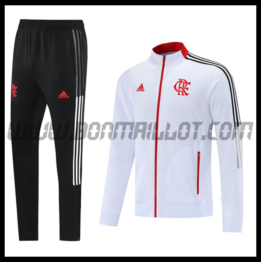 Ensemble Veste Survetement Foot Flamengo Blanc/Rouge 2021 2022