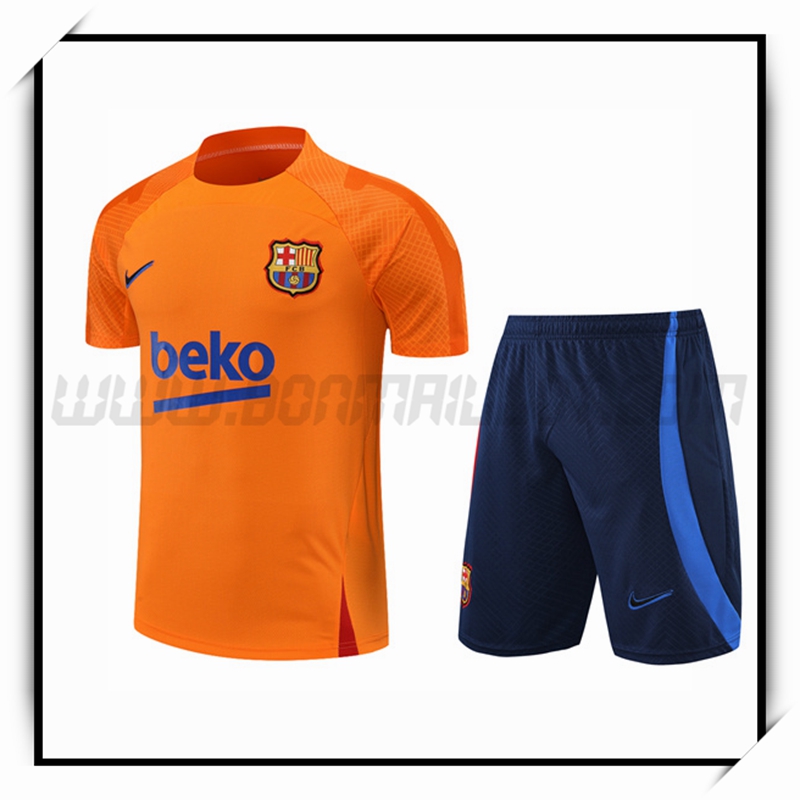 Ensemble Training T-Shirts FC Barcelone + Shorts Orange 2022 2023