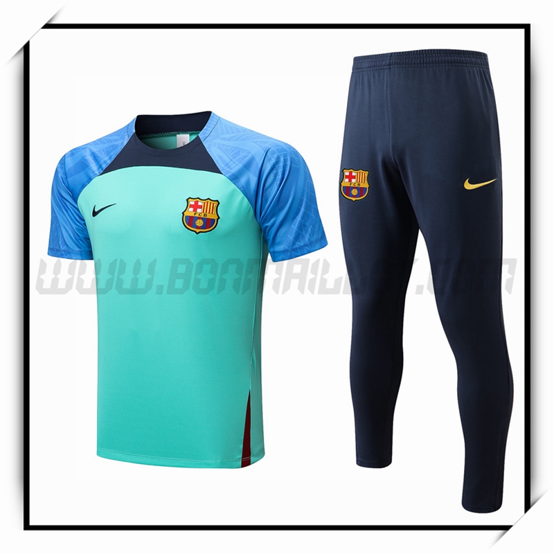 Ensemble Training T-Shirts FC Barcelone + Pantalon Bleu/Vert 2022 2023