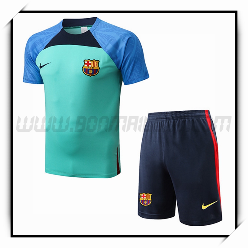 Ensemble Training T-Shirts FC Barcelone + Shorts Bleu/Vert 2022 2023