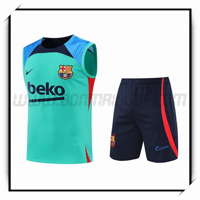Ensemble Training Debardeur FC Barcelone + Shorts Bleu/Vert 2022 2023