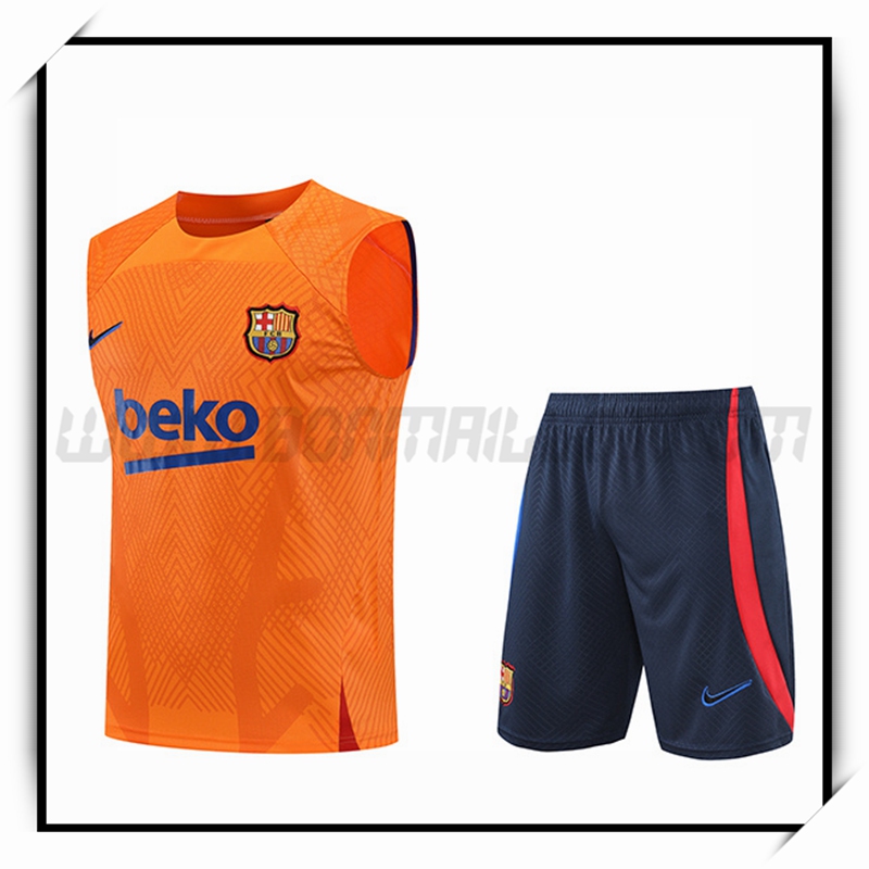 Ensemble Training Debardeur FC Barcelone + Shorts Orange 2022 2023