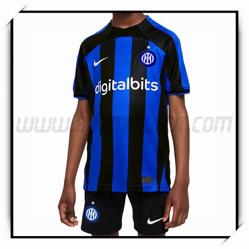 Nouveau Ensemble Maillot Inter Milan Enfant Domicile Bleu Noir 2022 2023