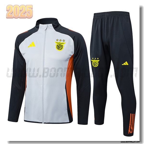 Ensemble Survetement Veste de Benfica Gris/Noir/Orange 2025 2026